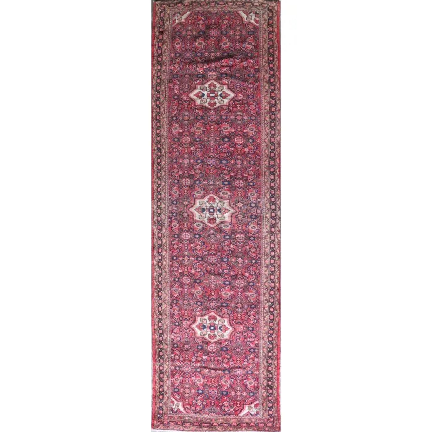 One Of The Kind Hand-Knotted Persian Wool Rug _ Luxurious Vintage Design, 13'1" x 3'3", Artisan Crafted